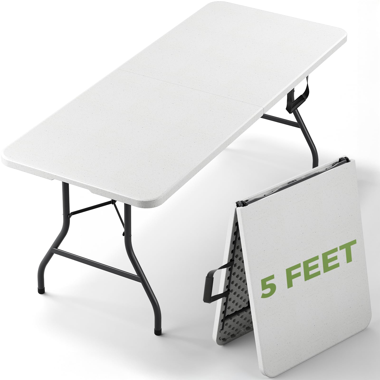 MAKE CHANGES Folding Table, 5 FT Foldable Plastic Table with Carrying Handle, Heavy Duty Portable Fold-in-Half Utility Table for