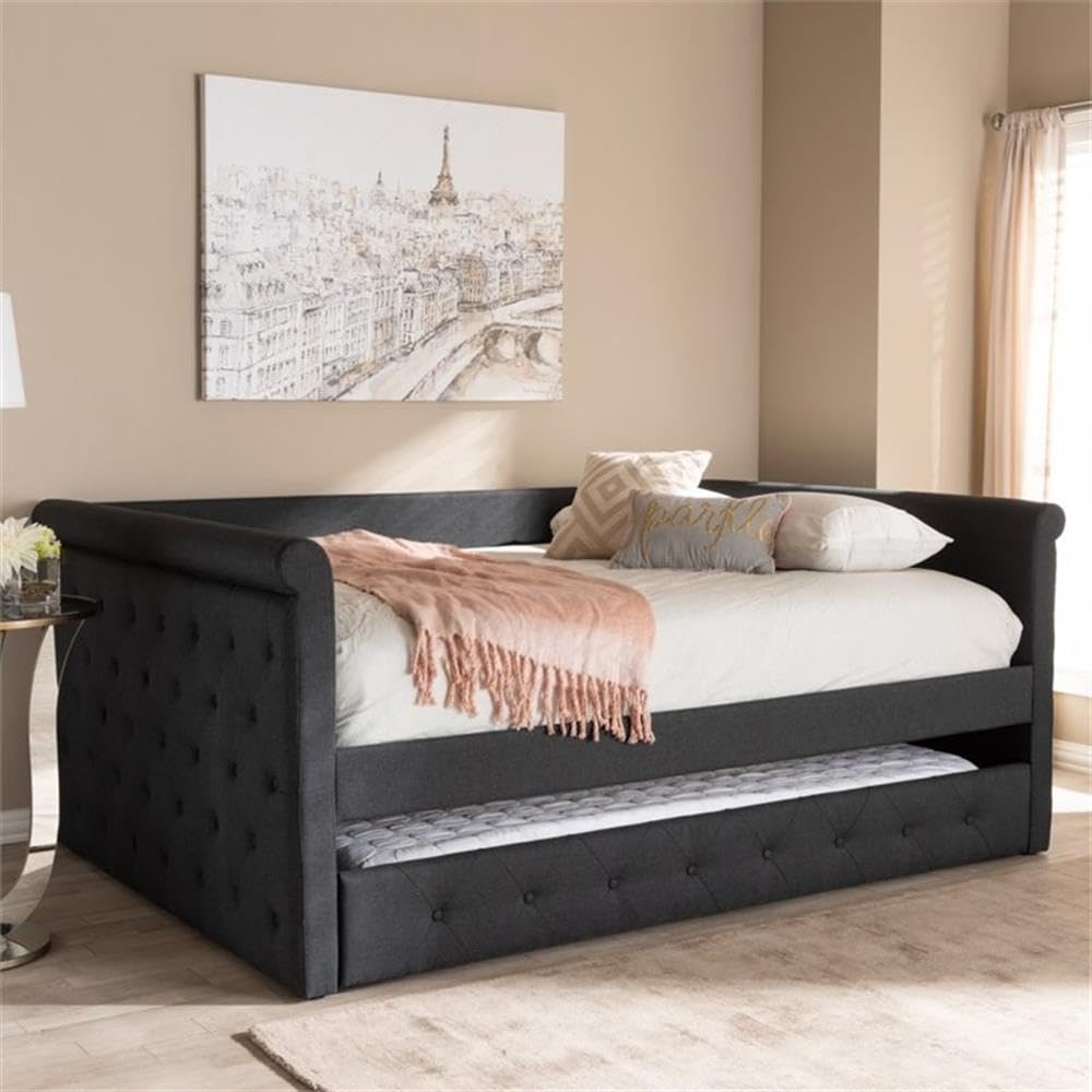 Baxton Studio Alena Modern and Contemporary Grey Fabric Upholstered Full Size Daybed with Trundle
