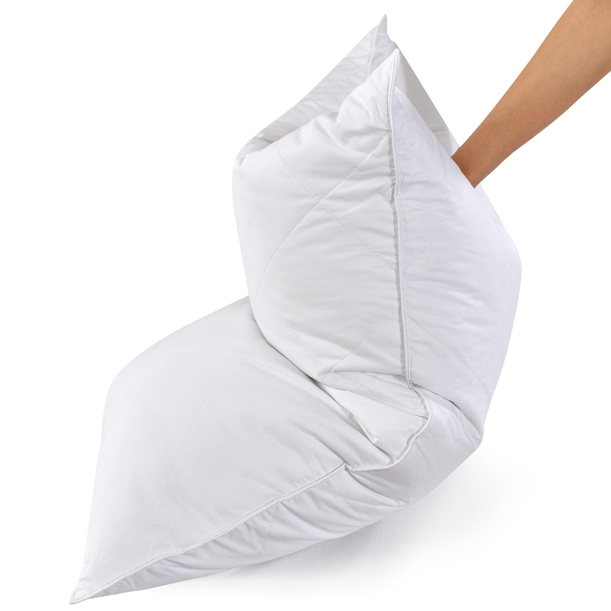 Three Geese White Goose Feather Bed Pillows Queen Size Set Of 2- Soft 600 Thread Count 100% Cotton, Medium Firm,Soft Support Sur