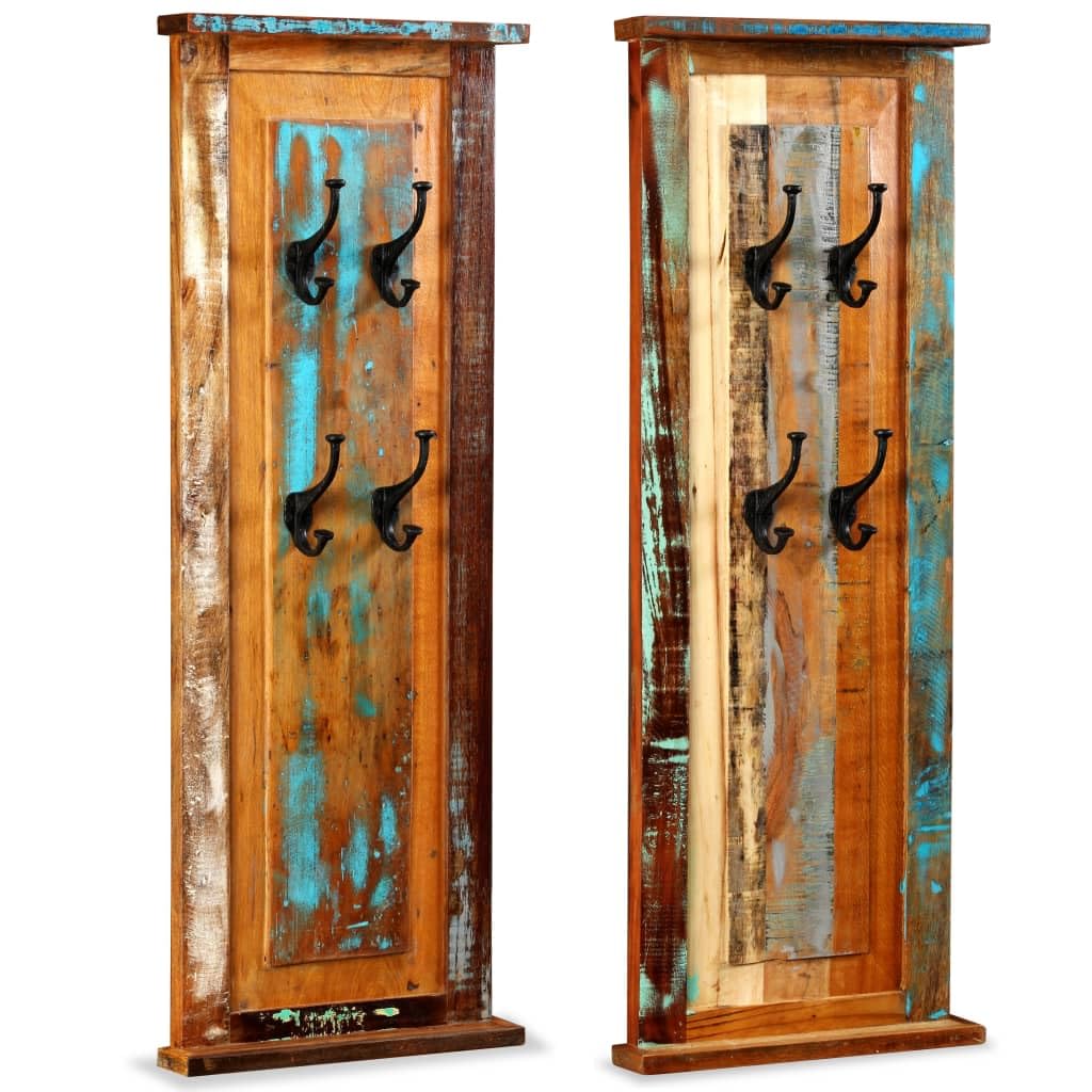 vidaXL 2x Coat Racks Clothes Rack Coat Stand Coat Hanger with 4 Hooks Entryway Furniture Easy Assembly Solid Reclaimed Wood Sturdy Durable