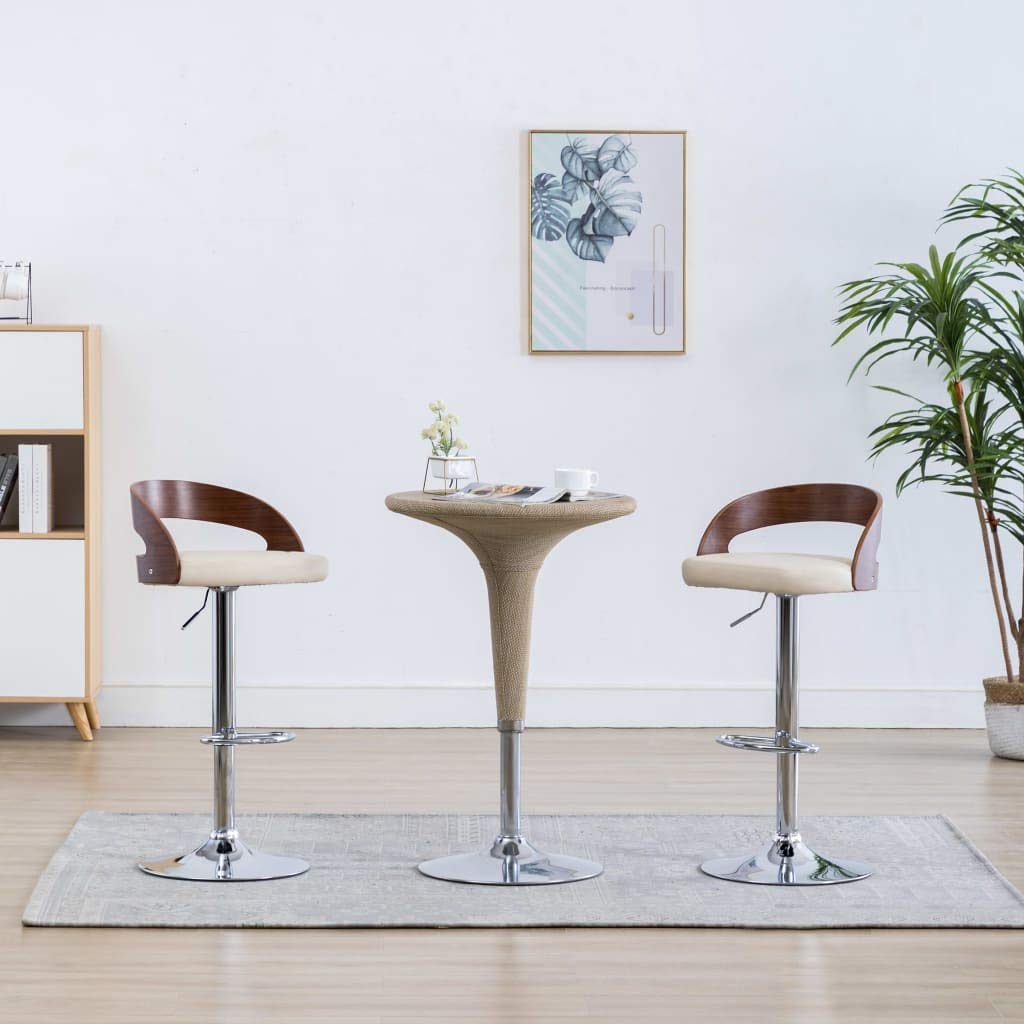 vidaXL Industrial Bar Stools in Cream Faux Leather with Dark Brown Bentwood Frame, Adjustable Height and 360-Degree Swivel Feature - Set of 2