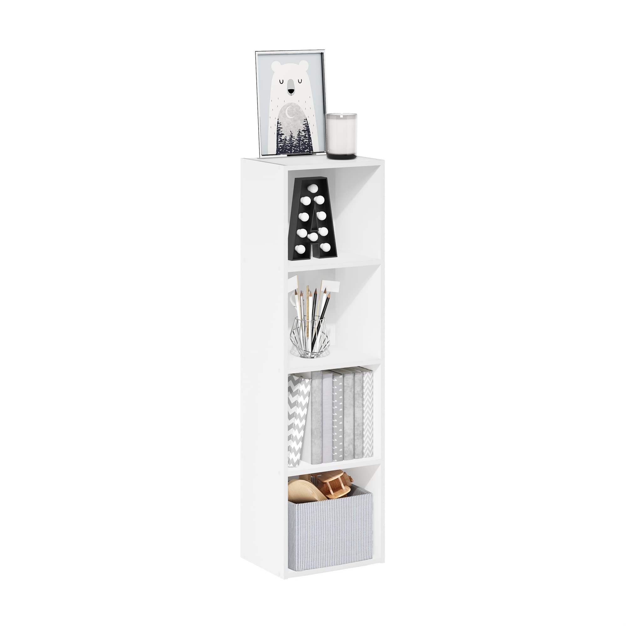 Furinno Luder Bookcase / Book / Storage, 4-Tier Cube,White