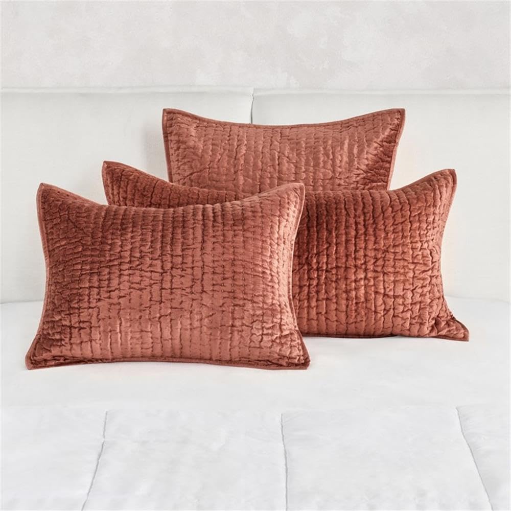 Kosas Home Dimitry 20x36 Velvet and Solid Cotton King Sham in Terracotta Orange