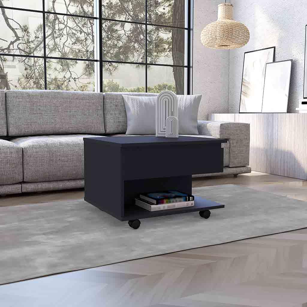 Babel Lift Top Coffee Table, Casters, 1 Shelf, Black