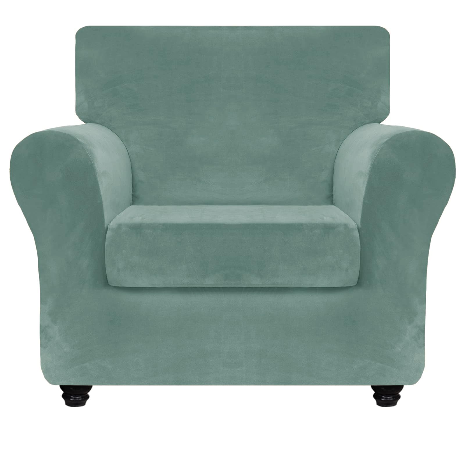 Znsayotx Luxury Velvet Chair Slipcovers With Arm 2 Piece Stretch Chair Covers For Living Room Thick Soft Armchair Slipcover Anti Slip Pet Friendly Furniture Protector (Pea Green),30'-47'(1 Cushion)