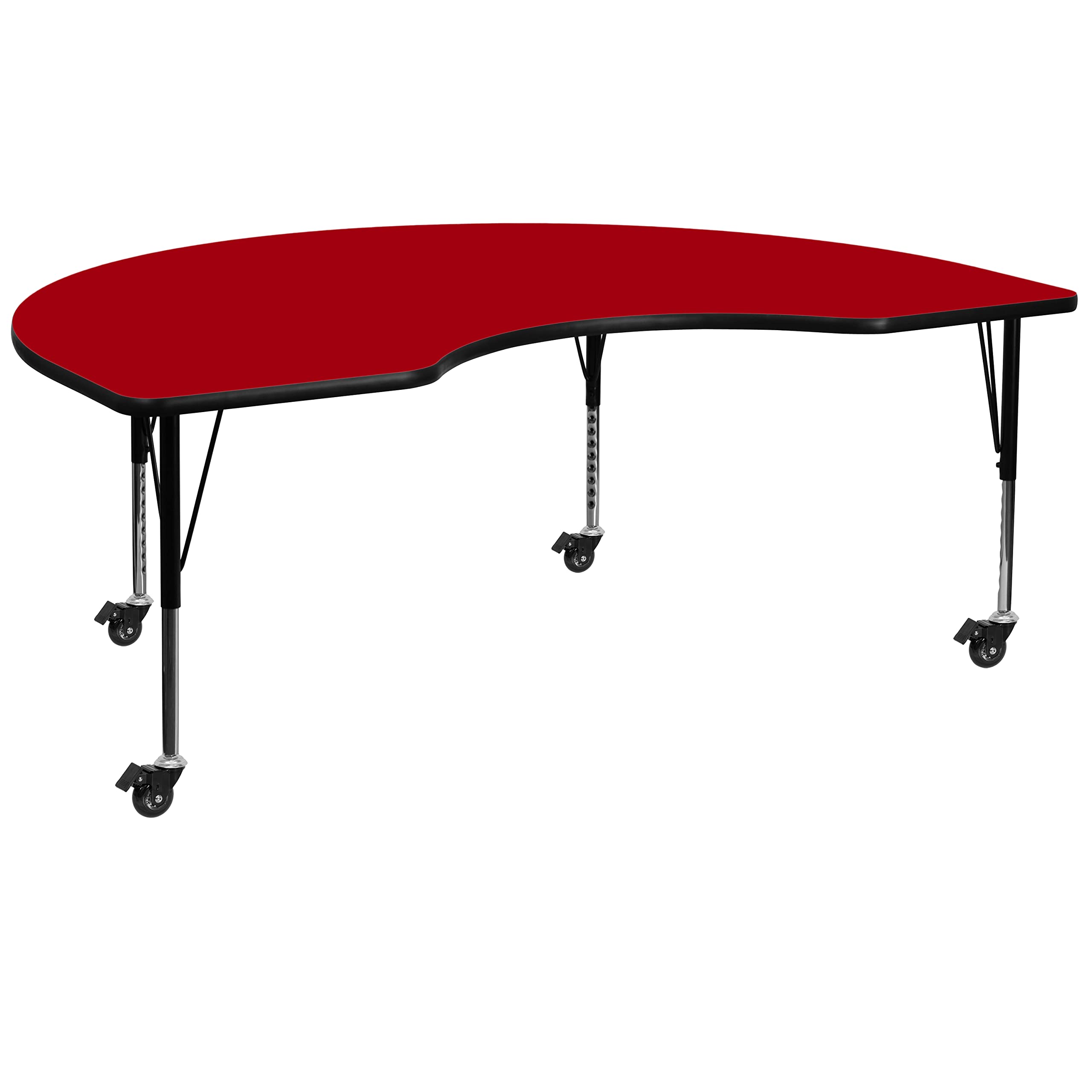Flash Furniture Wren Mobile 48''W X 96''L Kidney Red Thermal Laminate Activity Table - Height Adjustable Short Legs