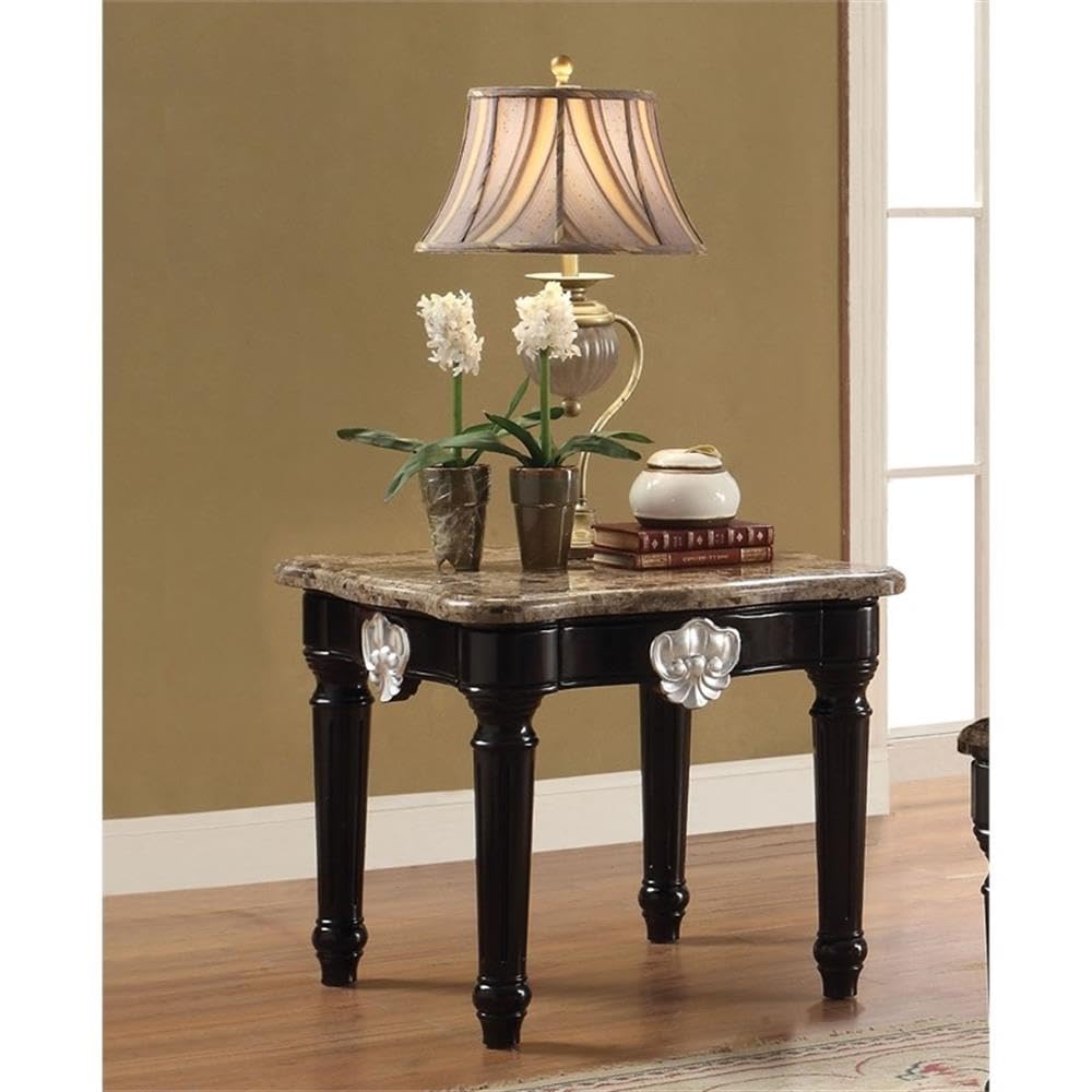 Acme Ernestine Marble Top Coffee Table with Carved in Black