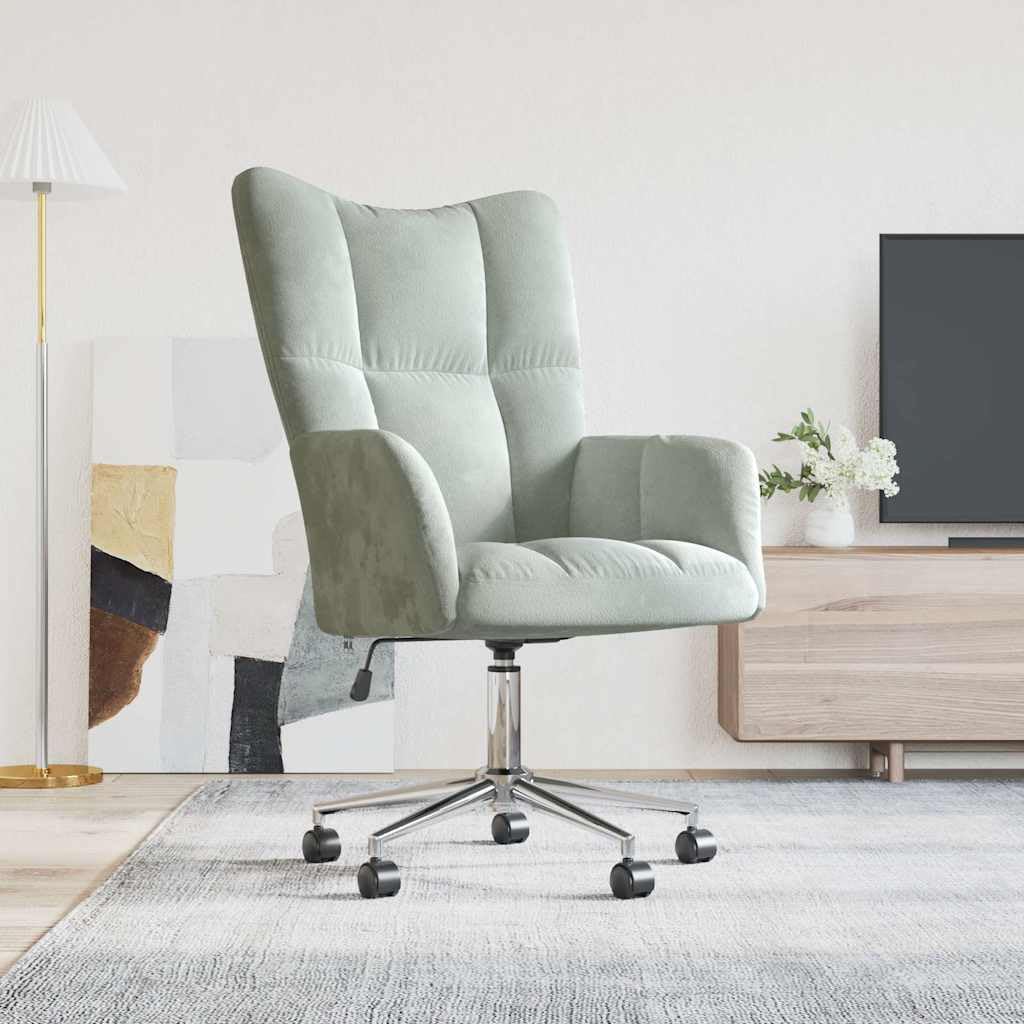 vidaXL Relaxing Chair - Light Gray Velvet Upholstered Armchair with Adjustable Height and Swivel Function for Home/Office Use
