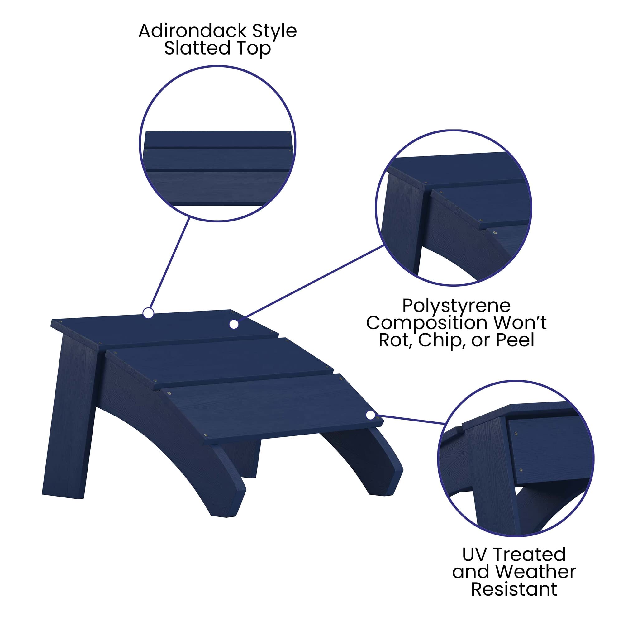 Flash Furniture Sawyer Indoor/Outdoor Commercial Grade Adirondack Ottoman - Navy All-Weather Adirondack Style Footrest