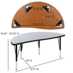 Flash Furniture 3 Piece 76" Oval Wave Collaborative Grey Thermal Laminate Activity Table Set - Height Adjustable Short Legs