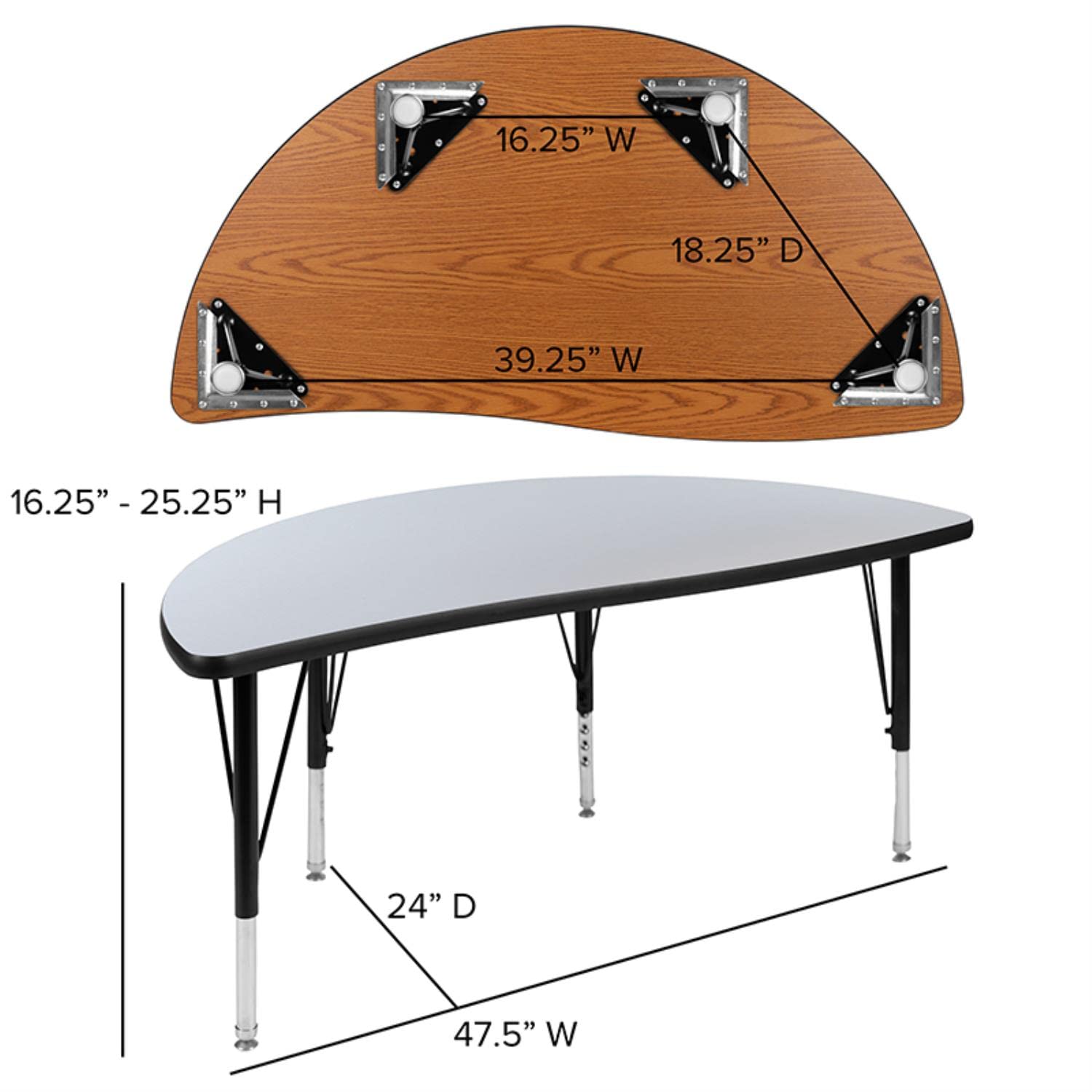 Flash Furniture 3 Piece 76" Oval Wave Collaborative Grey Thermal Laminate Activity Table Set - Height Adjustable Short Legs