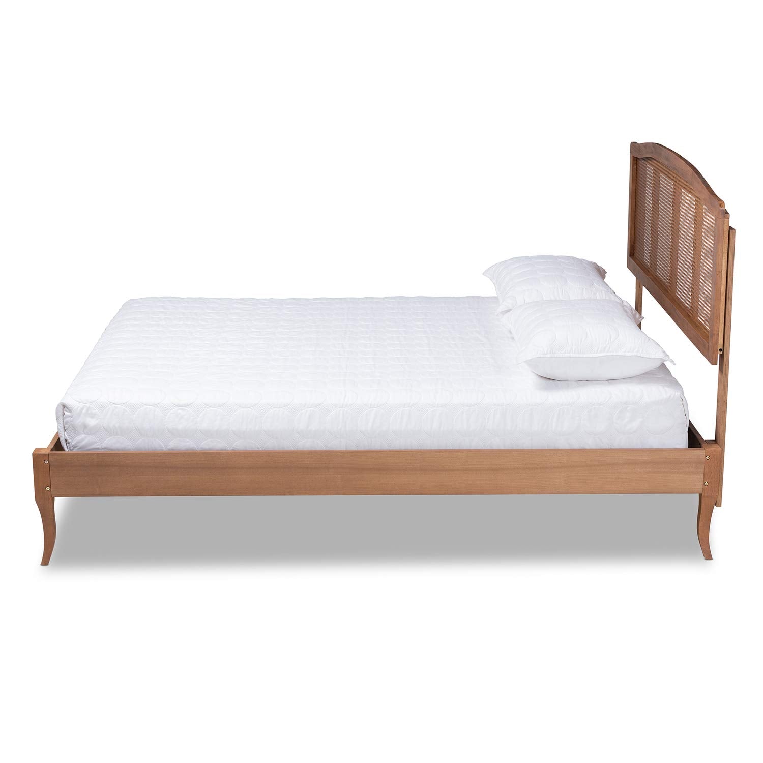 Baxton Studio Marieke Vintage French Inspired Ash Wanut Finished Wood and Synthetic Rattan Full Size Platform Bed