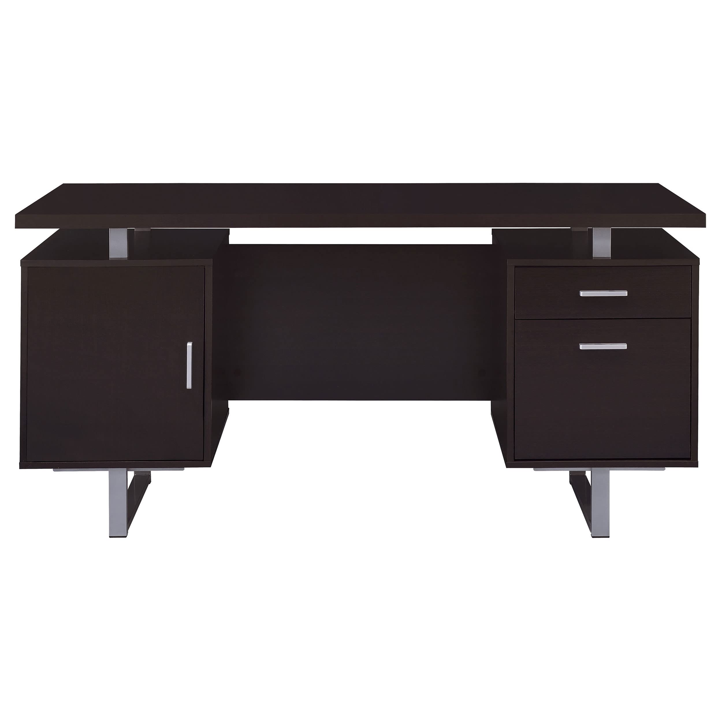 Coaster Furniture Lawtey Modern Contemporary 2 Drawer Home Office Writing Desk Storage File Cabinet Silver Metal Frame Cappuccino Brown 801521