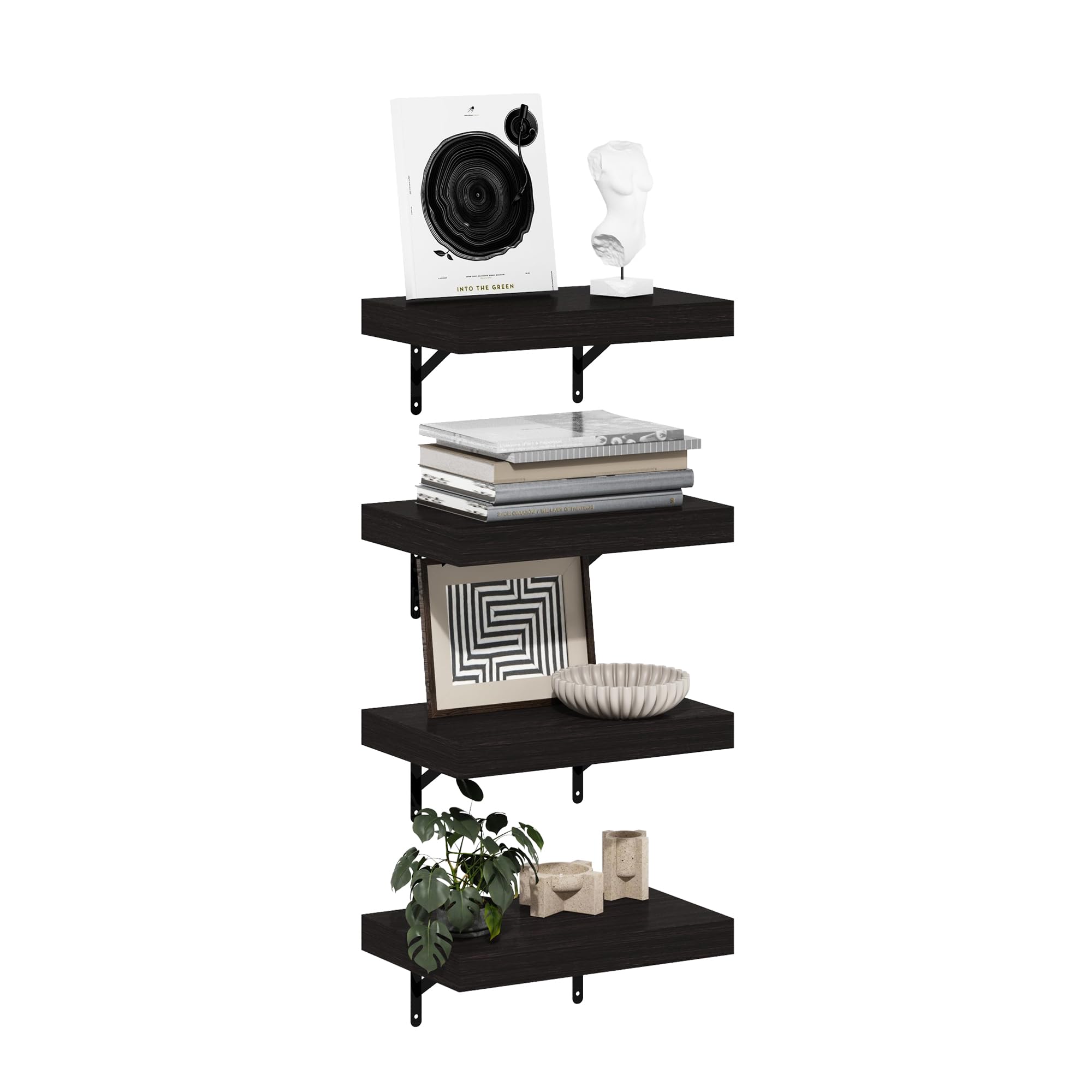 Furinno Tanna 15-Inch Wall Mounted Floating Display Shelves, Tobacco Oak, Set of 4