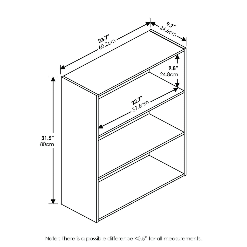 Furinno Pasir 3-Tier Open Shelf Bookcase, Blackwood