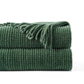 Battilo Home Dark Green Throw Blanket For Couch, Soft Chenille Knit Throws With Tassels For Home Decor, Spring Green Throws For