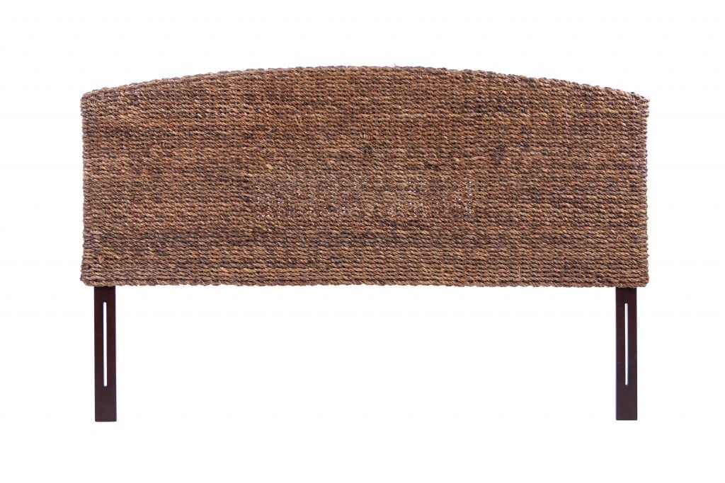 HomeRoots Brown Natural and Rustic Woven Banana Leaf Curved Queen Size Headboard