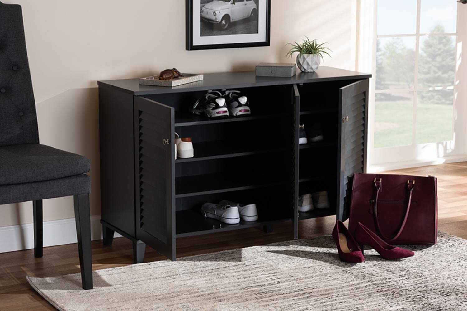 Baxton Studio Coolidge Contemporary Wood 8-Shelf Shoe Cabinet In Dark Gray