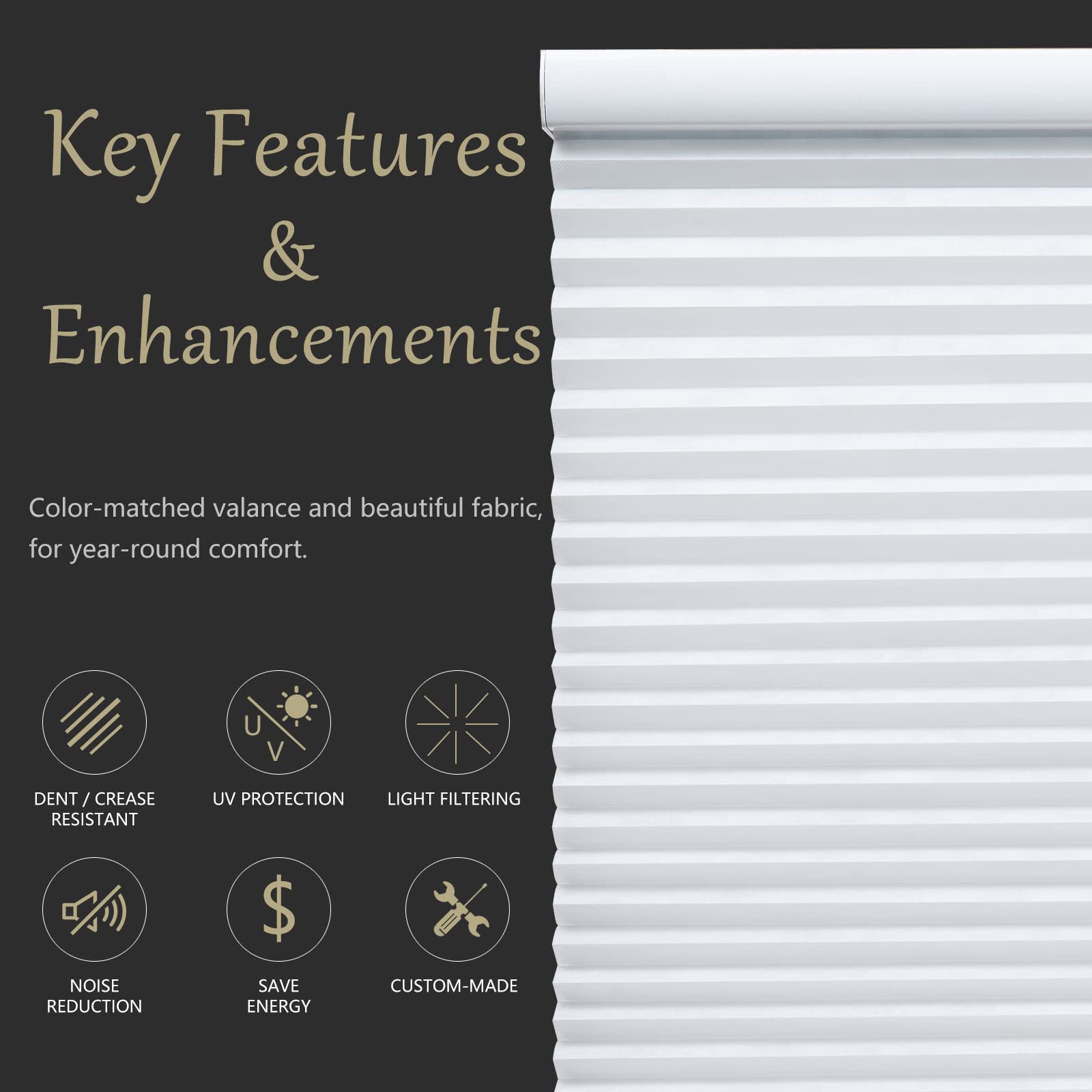 Persilux Honeycomb Blinds For Windows Cordless Cellular Shades Light Filtering 1.5'' Cell Room Darkening For Home, Sun White, 28