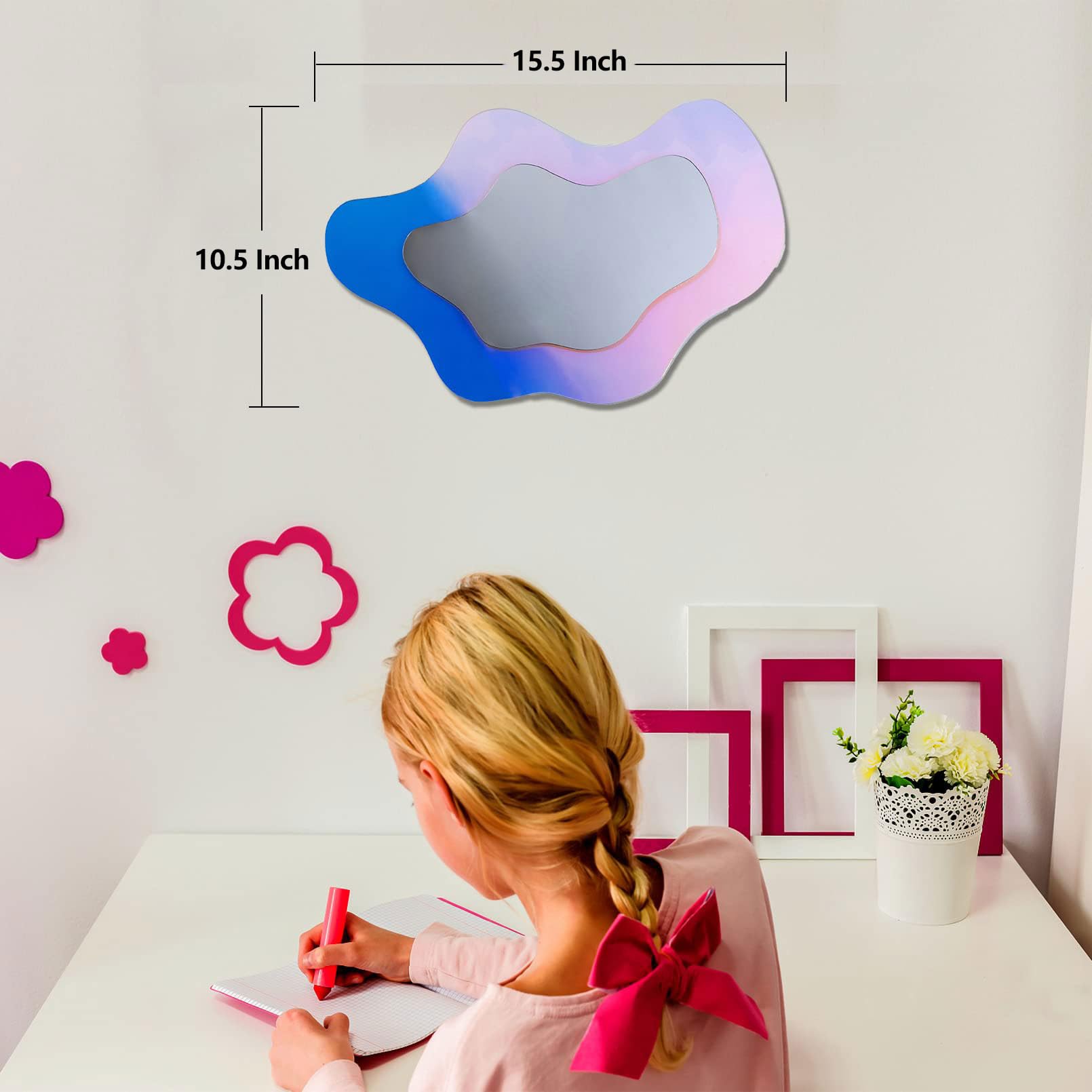 Irregular Wall Mirror Wavy Acrylic Rainbow Mirror Room Decor Aesthetic Mirror Amorphic Vanity Retro Mirror For Bedroom Living Ro