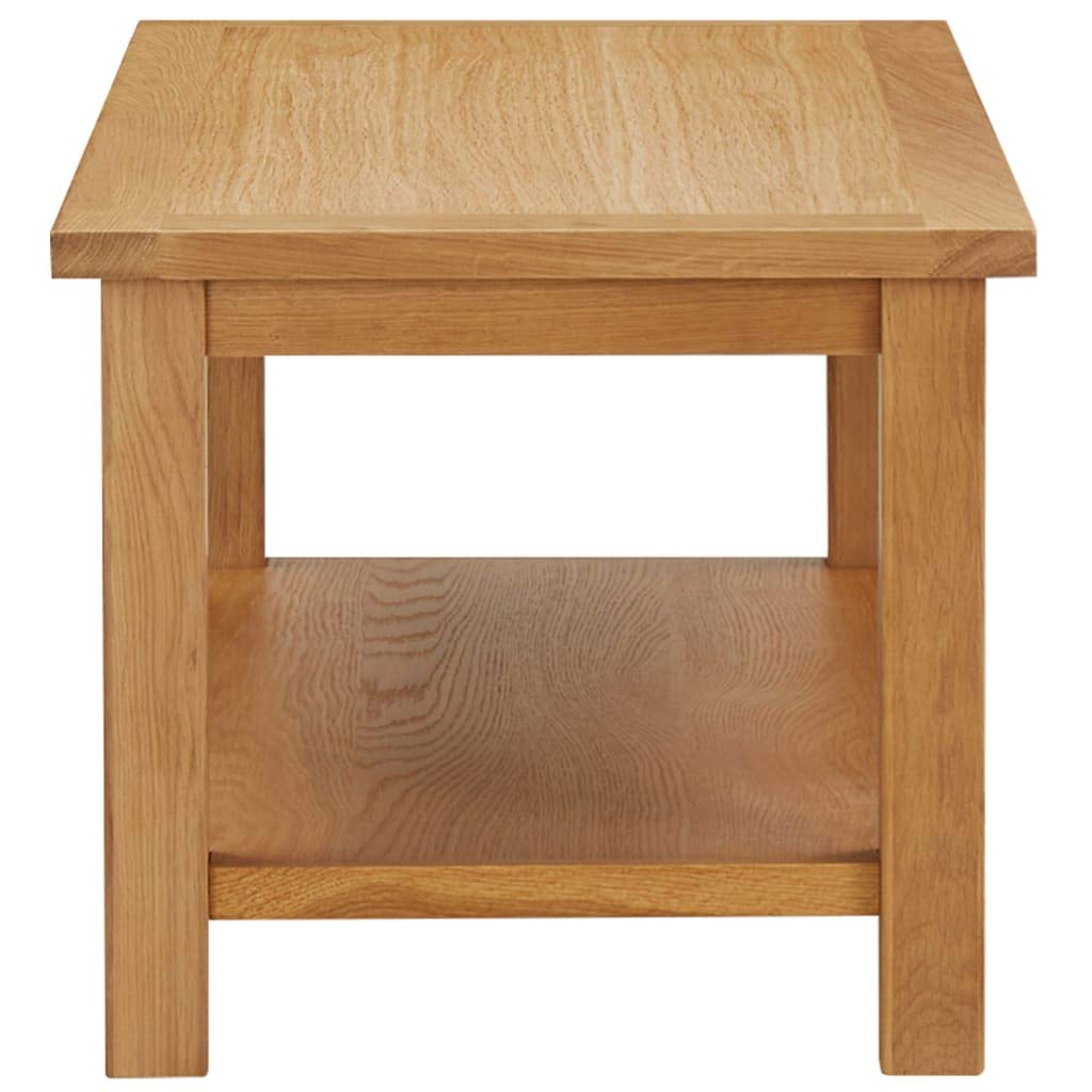 vidaXL Solid Oak Wood Coffee Table with Storage Shelf, Brown Dark Rectangular Living Room Table, Farmhouse Style Home Decor, Assembly Required, 35.4"x17.7"x15.7"