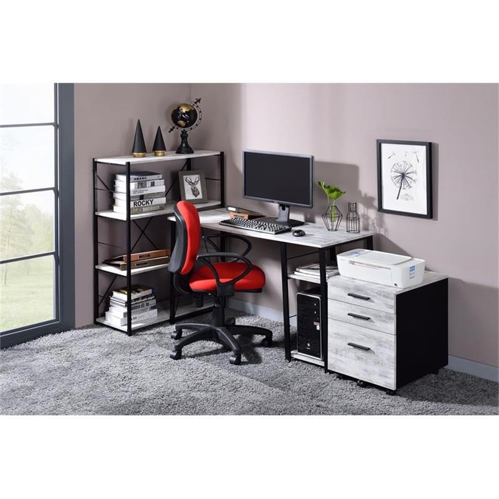 Acme Vadna Wooden Top 2-Shelf Writing Desk in Antique White and Black