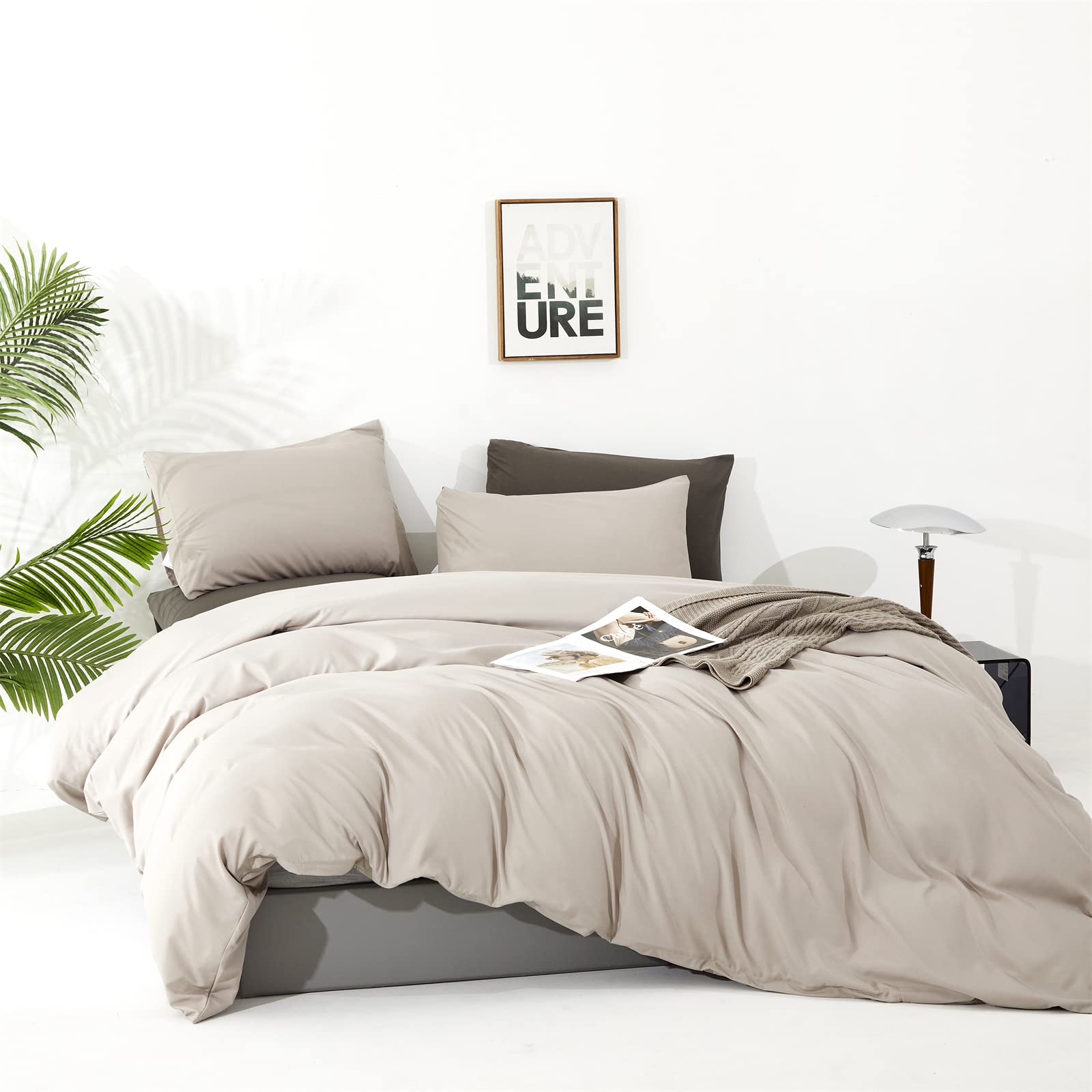 Luxlovery Beige Khaki Comforter Set Queen Beige Bedding Comforter Set Oatmeal Bedding Set Solid Cream Beige Khaki Taupe 3Pcs Cof