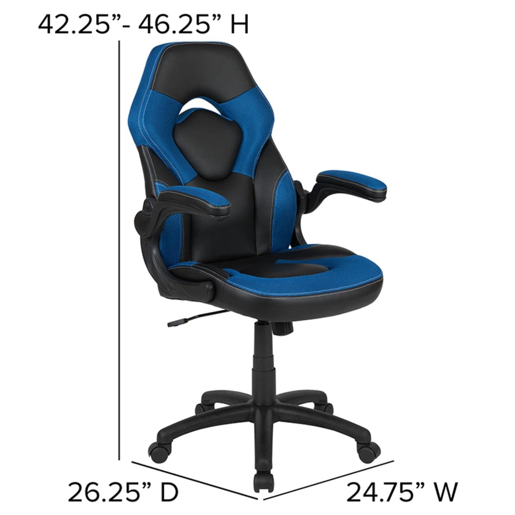 Flash Furniture Black Gaming Desk And Blue/Black Racing Chair Set With Cup Holder, Headphone Hook, And Monitor/Smartphone Stand