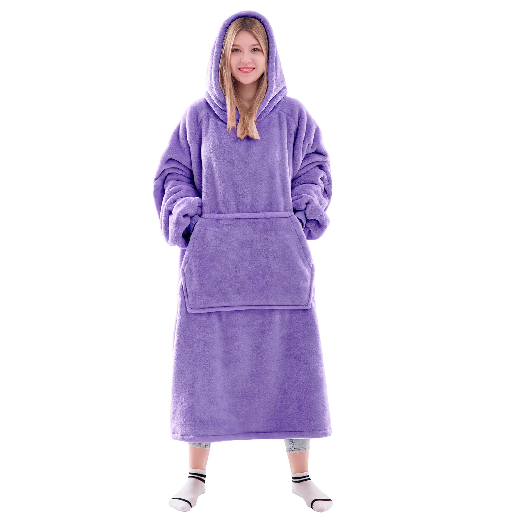 Waitu Wearable Blanket Sweatshirt Gifts For Women And Men, Super Warm And Cozy Blanket Hoodie, Thick Flannel Blanket With Sleeve
