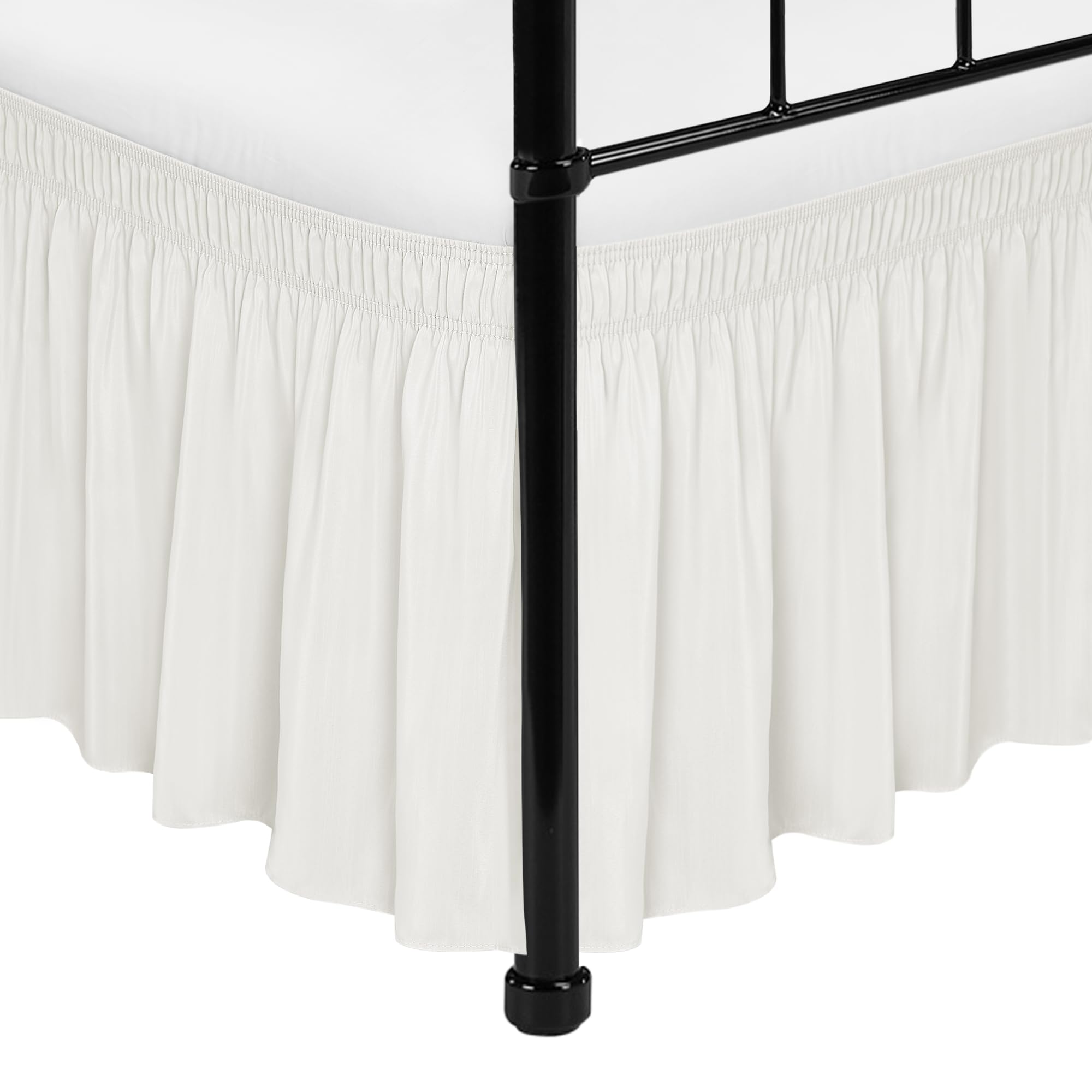 Biscaynebay Wrap Around Bed Skirts With Split Corners For Queen Beds 18' Drop, Ivory Adjustable Elastic Dust Ruffles Easy Fit W
