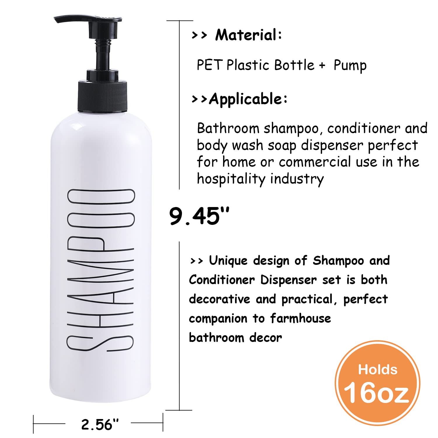 Homcdaly Shampoo And Conditioner Dispenser, 16Oz 3-Pack Refillable Shampoo And Conditioner Bottles, Empty Shampoo Bottles, Shamp
