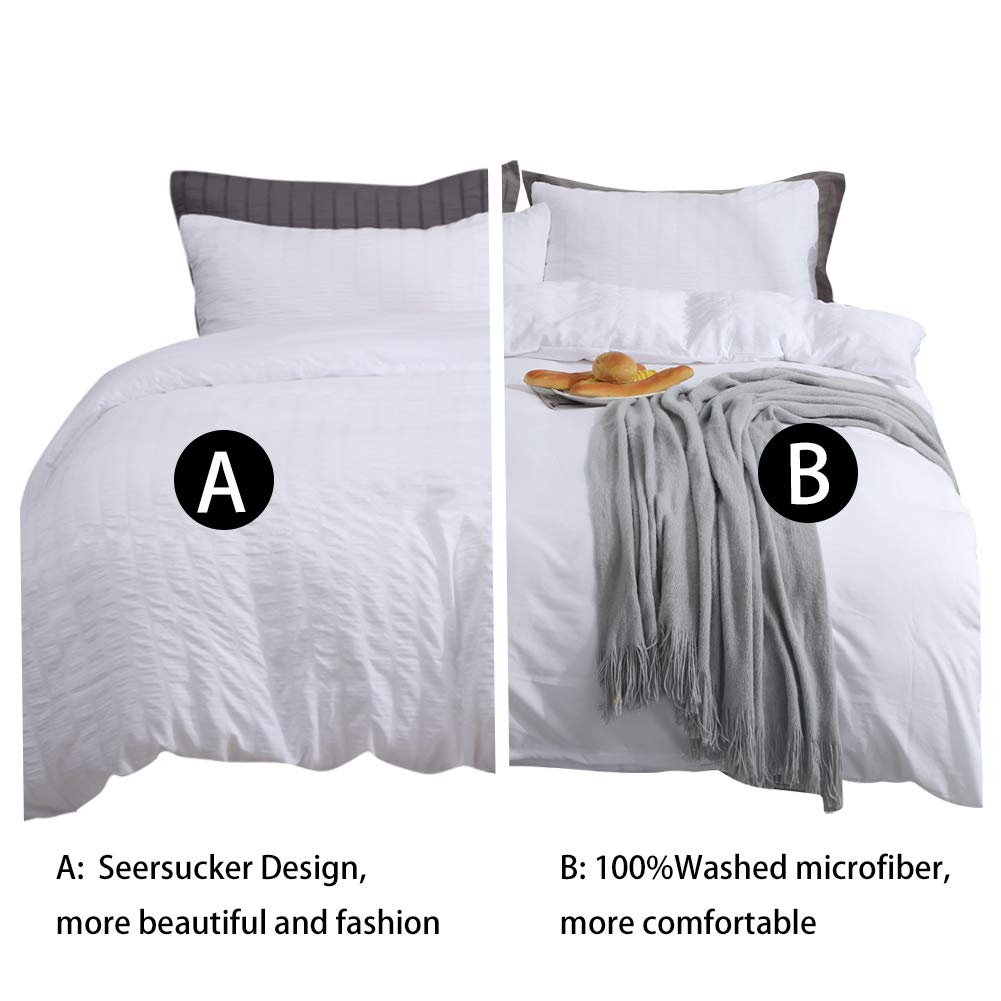 Avelom White Duvet Cover Queen (90 X 90 Inches), 3 Pieces (1 Duvet Cover + 2 Pillow Cases) Stripe Zipper Closure Corner Ties Soft Washed Microfiber Duvet Cover For Men, Women