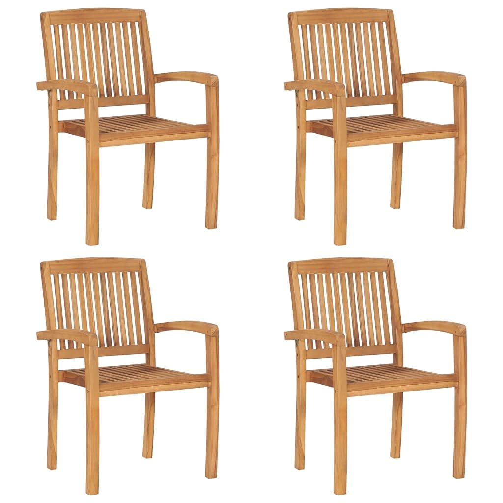 vidaXL 4X Solid Teak Wood Stacking Patio Chairs with Cushions Wooden Garden Dining Chairs Stackable Backyard Chairs Balcony Armchairs