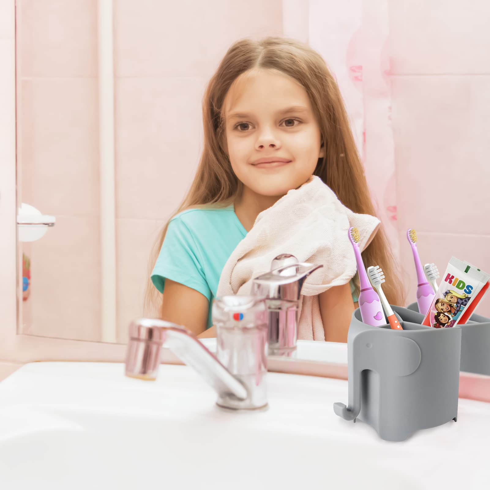 Ryanlemon Elephant Toothbrush Holder For Kids And Toddler, Suction Cup Toddler Toothbrush Holder, Cute Baby Toothbrush Holder Wi
