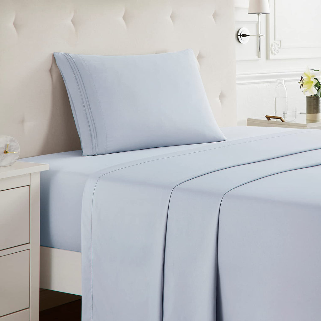 Nestl Extra Deep Pocket Fitted Sheet - 4 Piece Sheet Set - Super Deep Pocket - Ultra Deep Pocket Sheets - Deep Fitted Sheets Set - 54 X 75 Inches - Extra Deep Pocket Full Size Sheets - Ice Blue