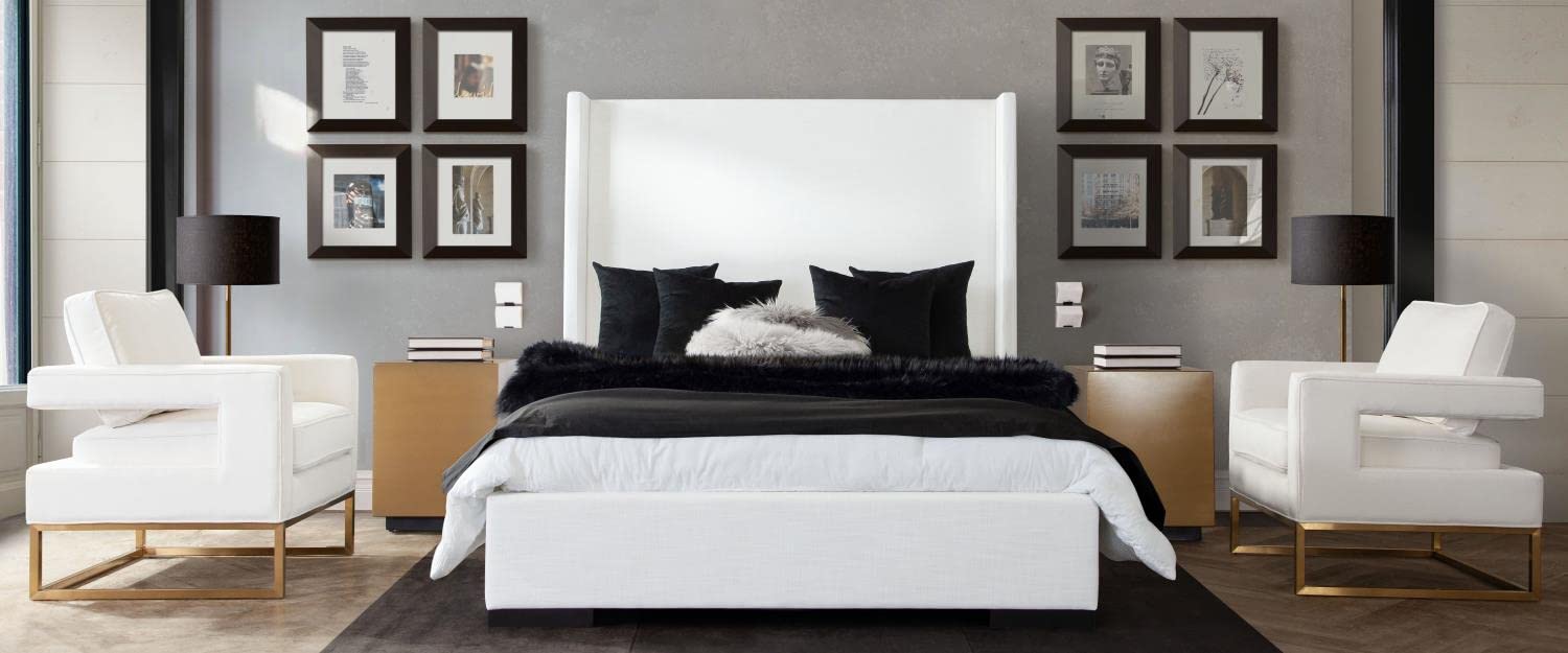 Diamond Sofa White Linen Queen Bed with Vintage Wing SEATTLEWHQUBED