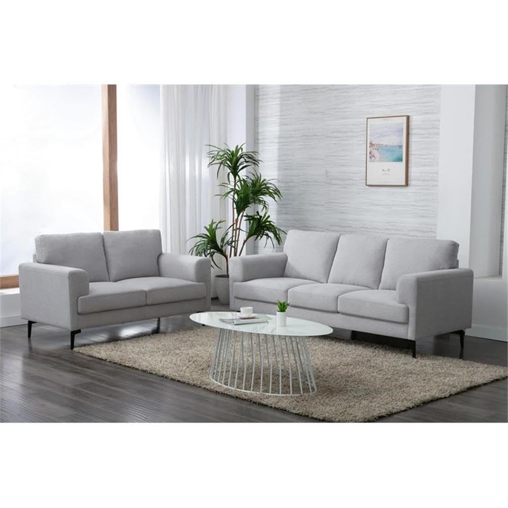 Acme Kyrene Linen Fabric Upholstered Loveseat with Track Armrest in Light Gray