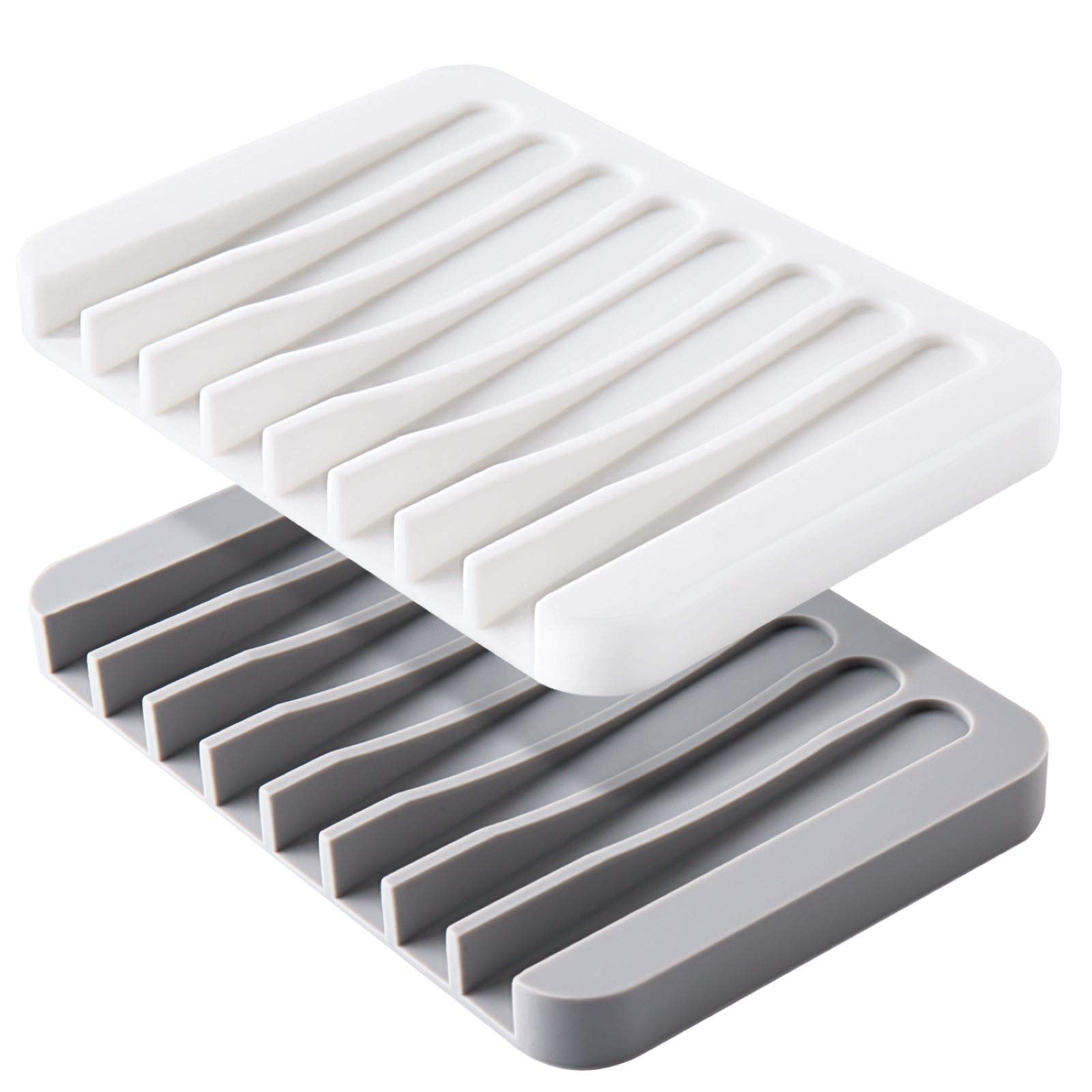 2PCS Mcyye Self Draining Soap Dishes, Premium Silicone Soap Holder & Saver for Shower, Bathroom, Kitchen, Bath Tub, Razor, Spong