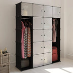 vidaXL Black and White Modular Wardrobe Cabinet with 14 Compartments, Easy Assembly, Modern Design, Plastic Material, Versatile Setup, with Safety Device
