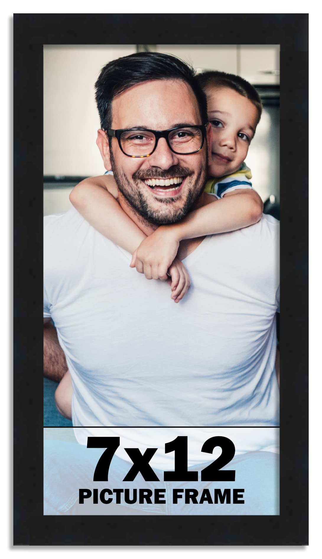 CountryArtHouse 7x12 Frame Black Solid Pine Wood Picture Frame Includes UV Acrylic Plexiglass, Acid Free Foam Backing Board and 