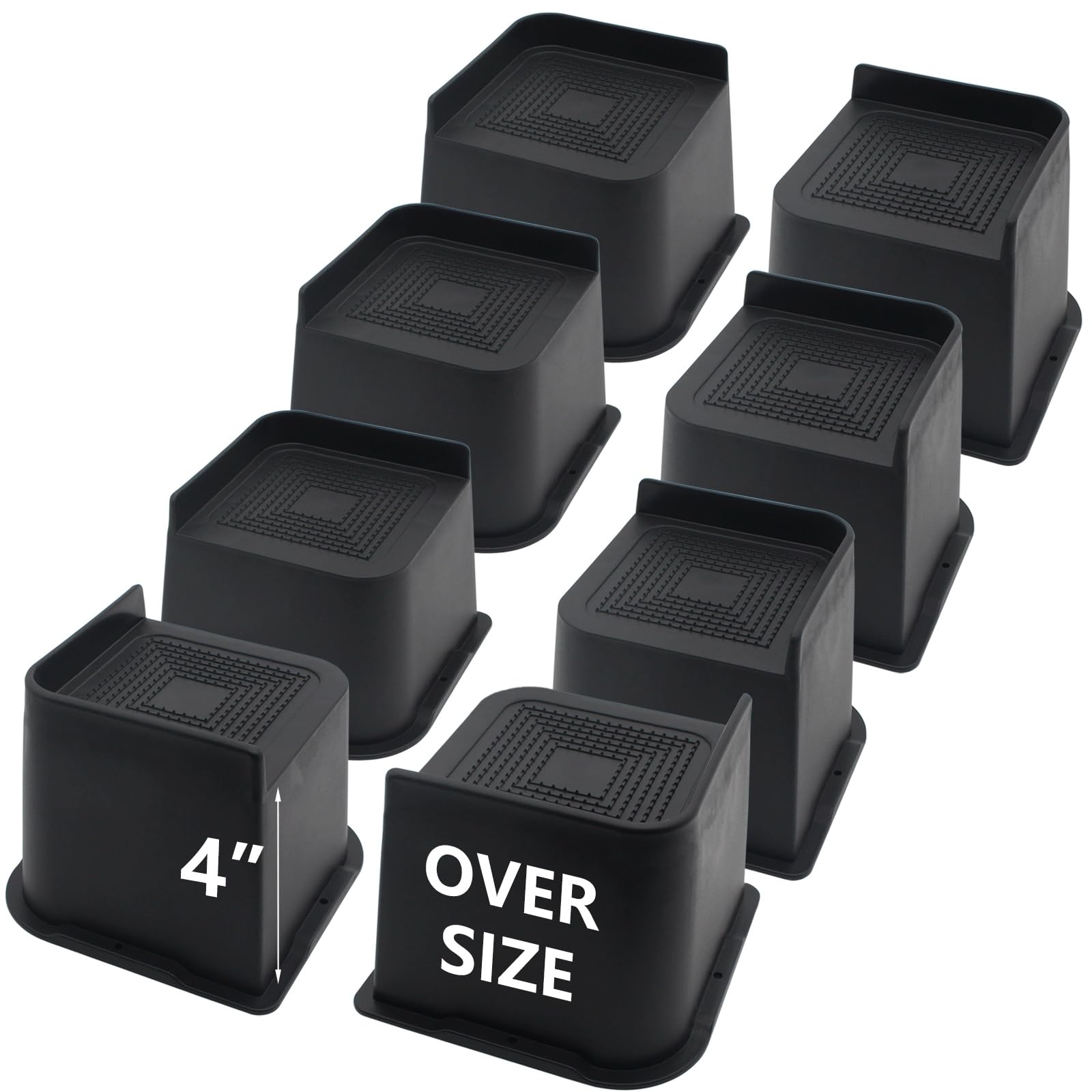 Hanihua 8 Pack Bed Risers 4 Inch Heavy Duty, Oversized Furniture Risers, Black Bed Lifts Risers For Table, Sofa, Chair, Couch, D
