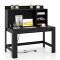 Giantex Computer Desk with Hutch, Modern Home Office Desk with Power Outlets, Storage Shelves & Cable Hole, Makeup Vanity Table,