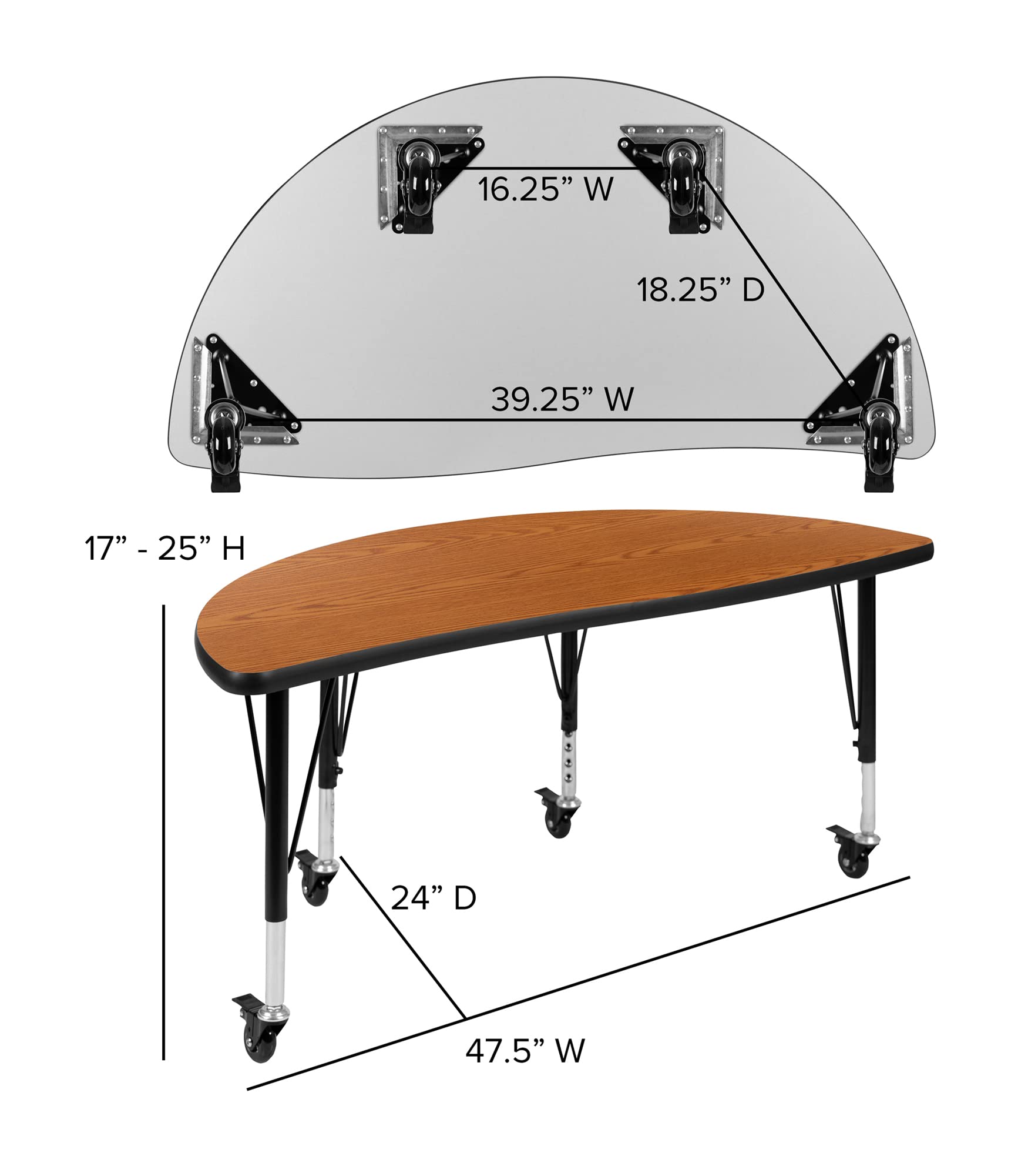 Flash Furniture Emmy 2 Piece Mobile 47.5" Circle Wave Flexible Oak Thermal Laminate Kids Adjustable Activity Table Set