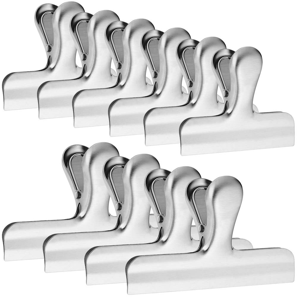 10 Pack Stainless Steel Chip Bag Clips, 3 inch and 4 inch Width, Danzix Paper Seal Grip for Coffee Food Bread Bags, Kitchen Home