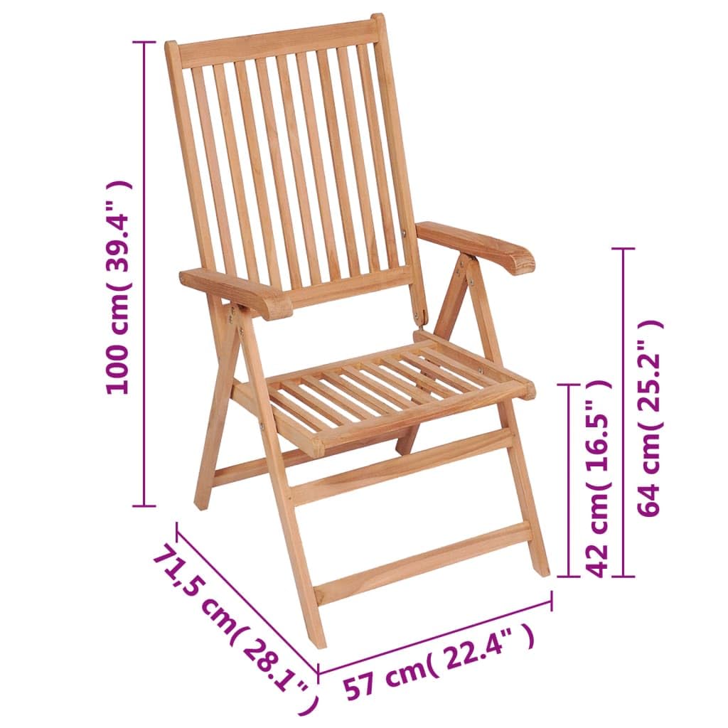 vidaXL Reclining Patio Chairs - Set of 4 Retro-Styled Solid Teak Wood Recliners - Brown Adjustable Backrest Chairs for Outdoor Seating - Foldable Structure for Ease of Storage