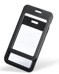 Uniclife 3 Pack Sliding Badge Holder With Double-Sided Windows Vertical Hard Plastic Case Black Card Protector Pouch For Office