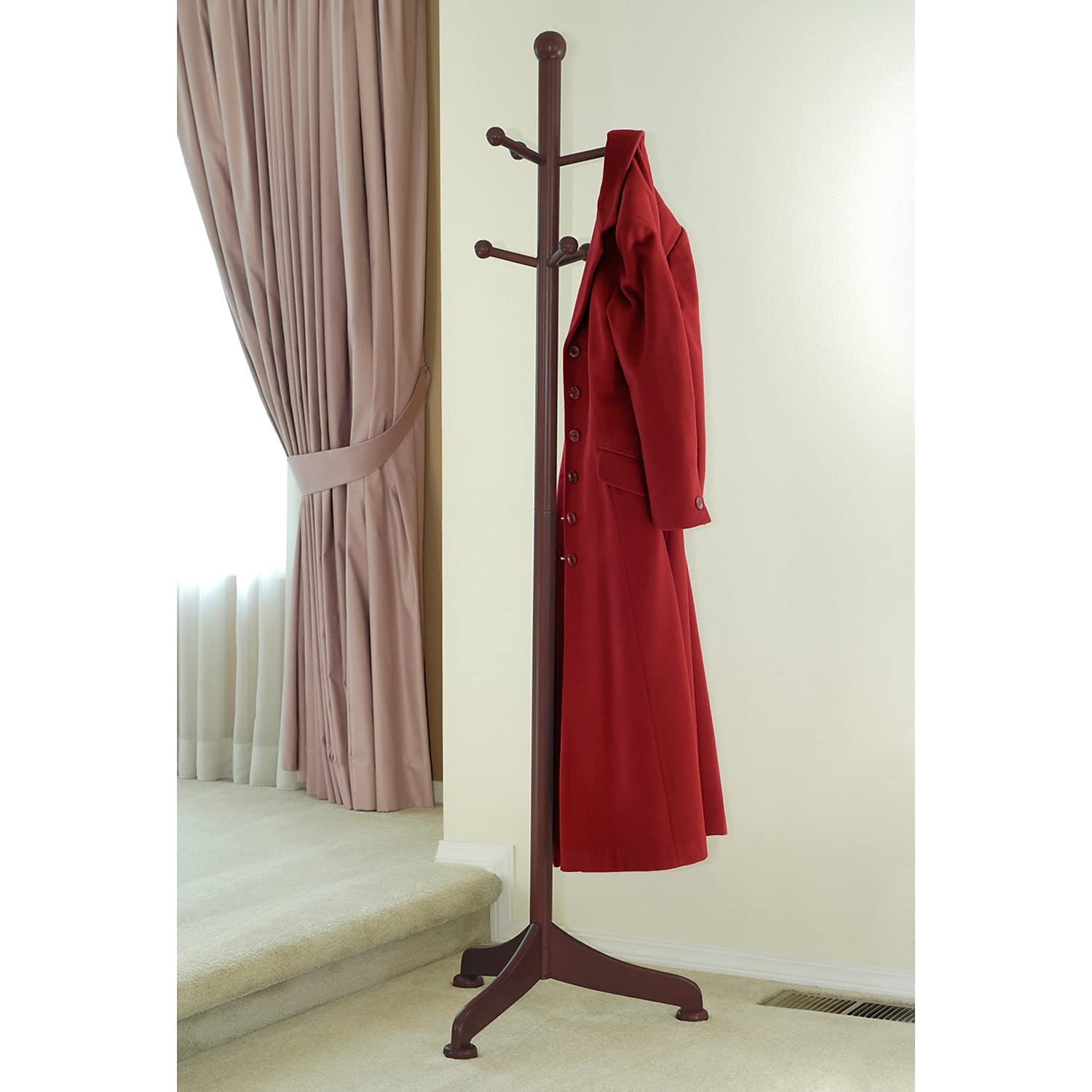 Winsome Wood Coat Tree With 6 Pegs, Antique Walnut (94672)
