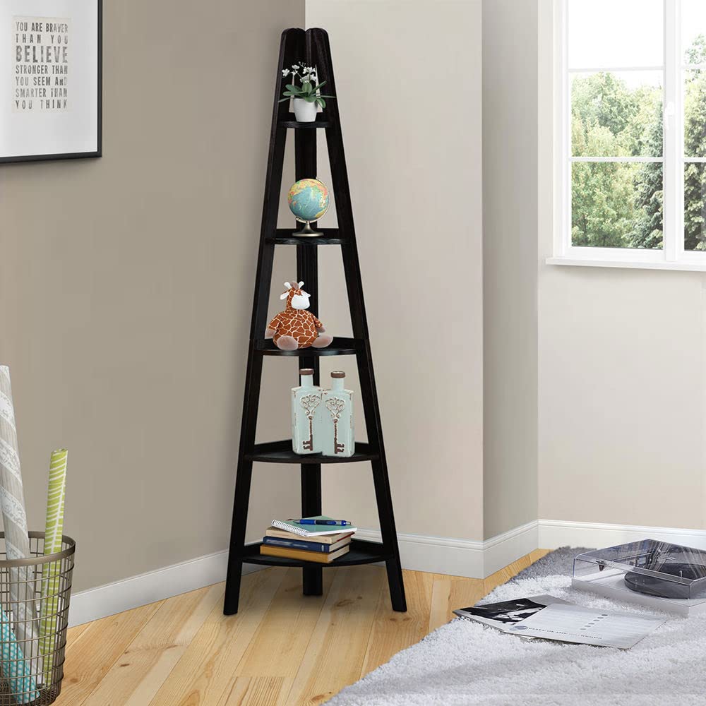 Yu Shan Co Usa Ltd 5-Shelf Corner Ladder Espresso Bookcase Espresso Espresso Finish