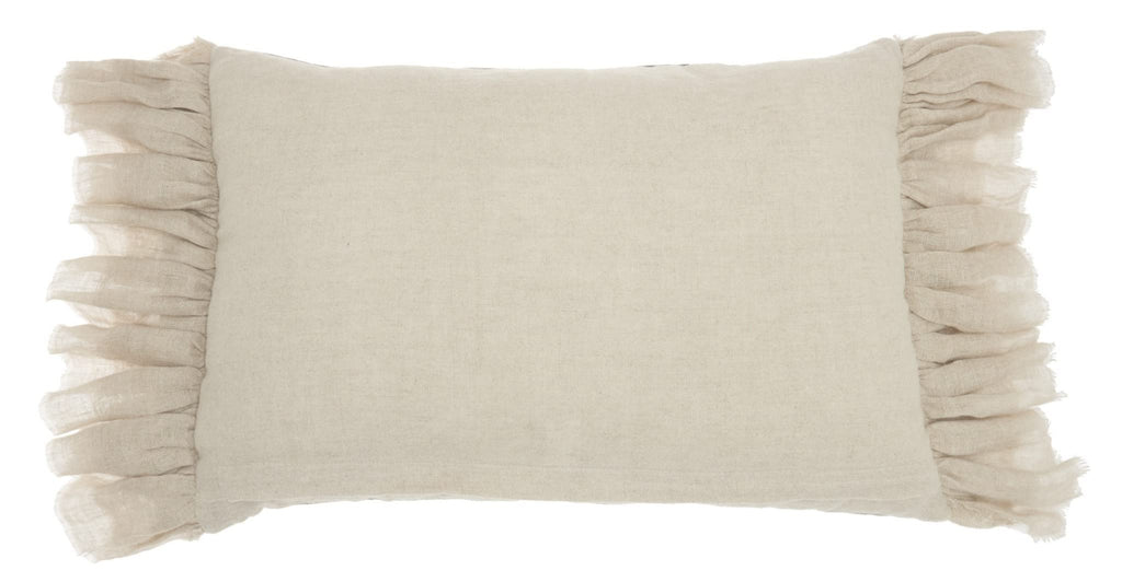 HomeRoots Grey Cotton Wide Tasseled Marble Pink Lumbar Pillow