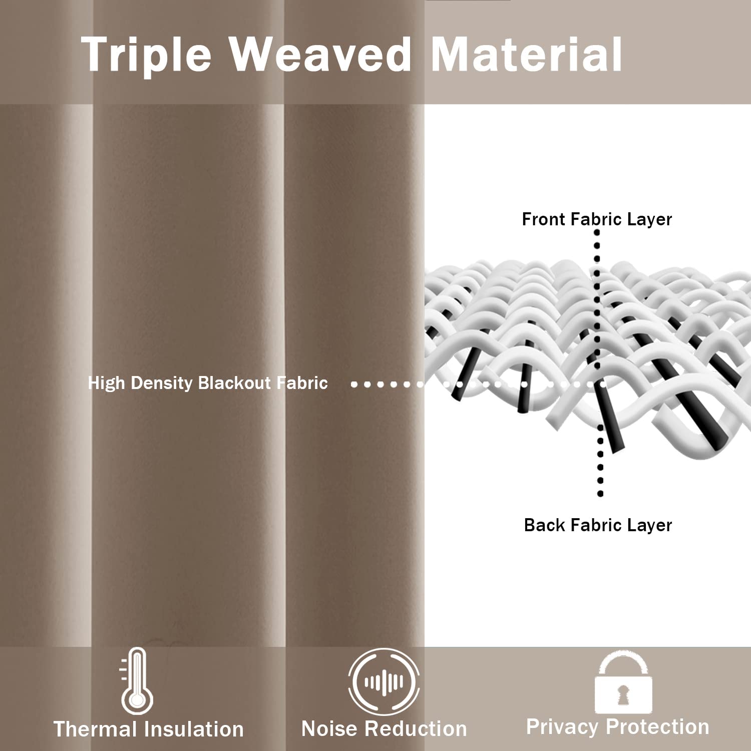 Jiuzhen Taupe Blackout Curtains With Tiebacks - Thermal Insulated, Light Blocking And Noise Reducing Grommet Curtains For Bedroom And Living Room, Set Of 2 Window Curtain Panels, 70 X 84 Inch Length